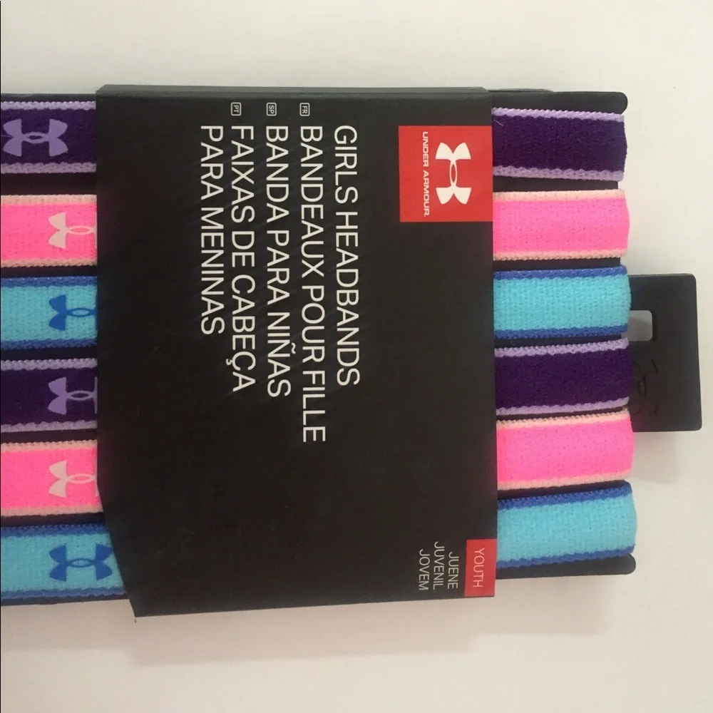 NEW!‎ Under Armour Girls Mini Headbands - 6 pack head bands elastic colorful